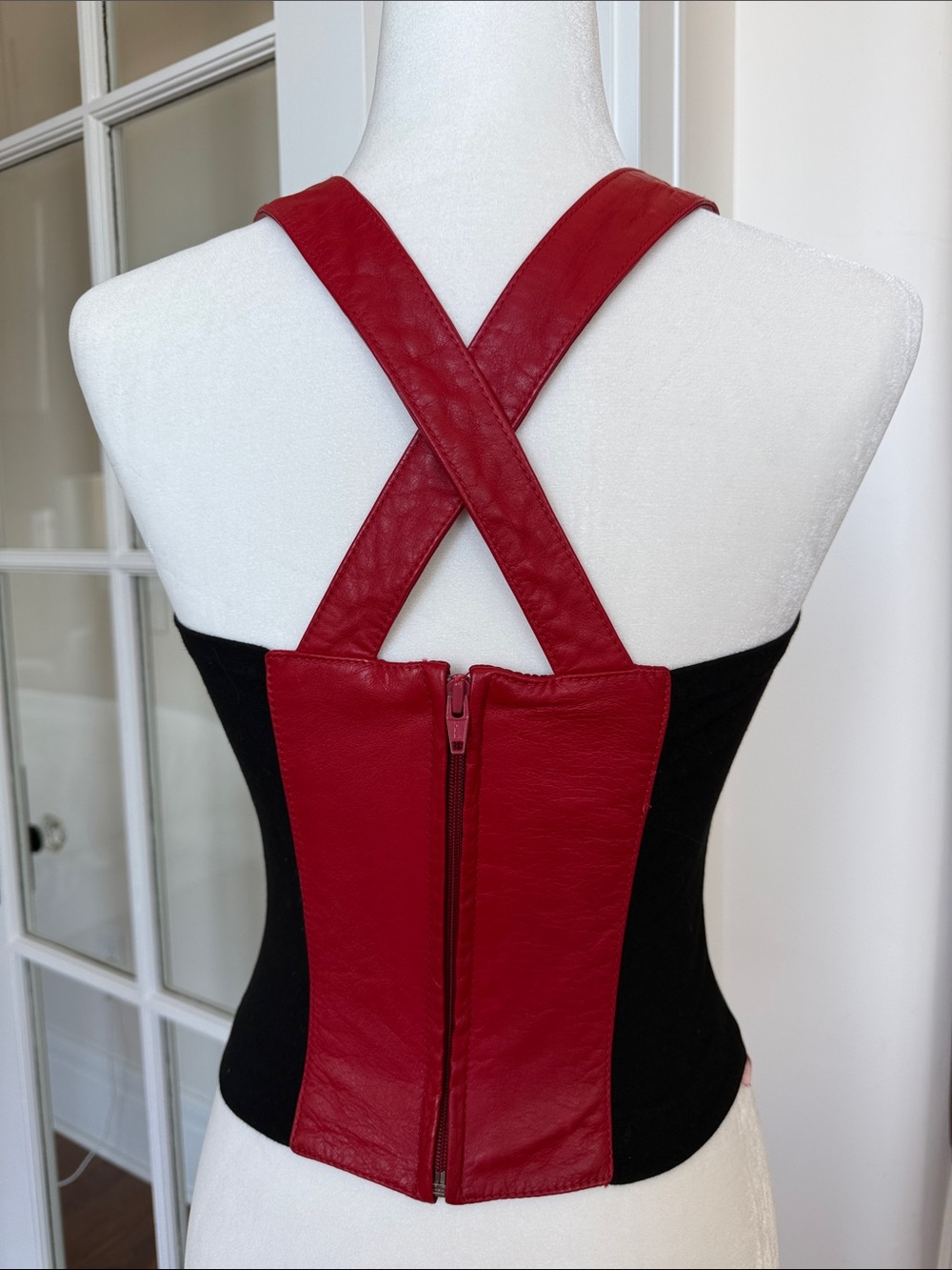 Vintage Genuine Leather Red and Black Leather-Panel Tank Top - Picture 3 of 6